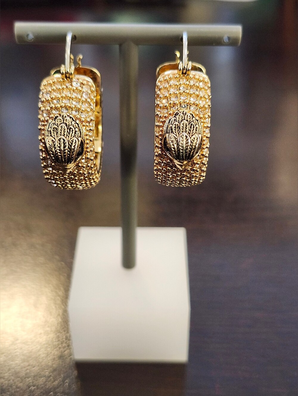 New W/Out Tags Kurt Geiger Gold-Tone Eagle Pave Huggie Hoop Earrings